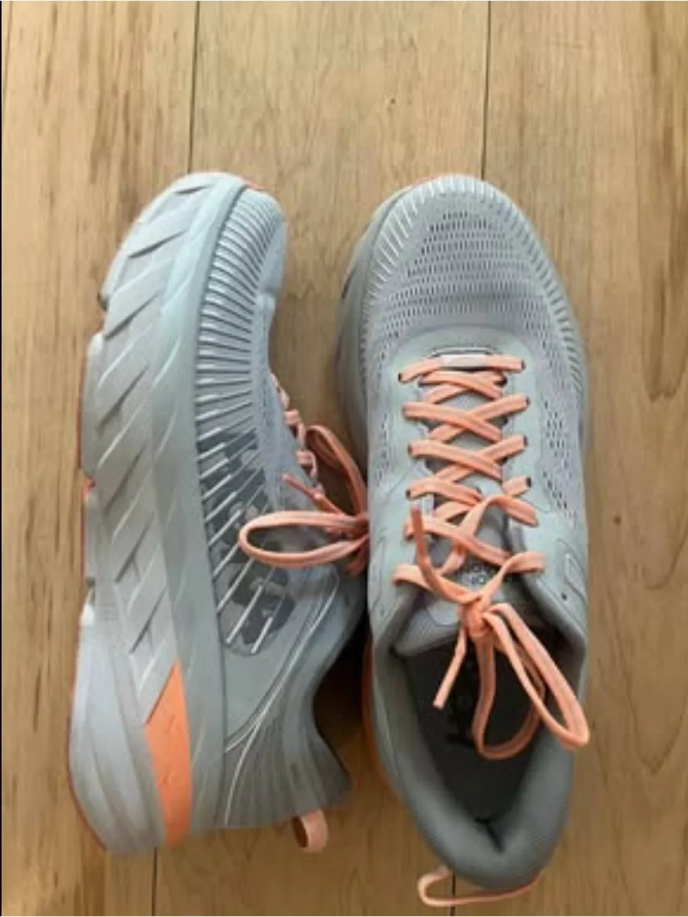 Hoka Women’s Light Gray Athletic Shoes with Peach Laces